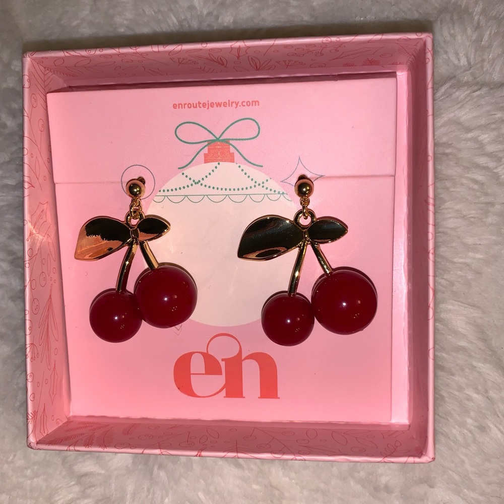 Cherry Drop Earrings in Red and Gold